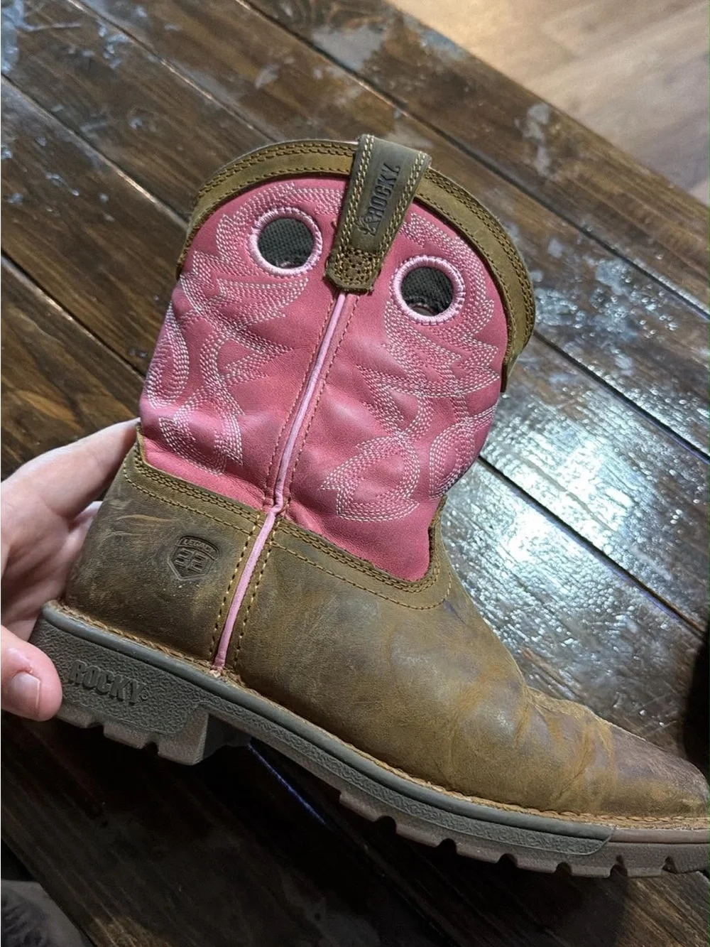 Kids Brown & Pink Western Pull-On Boots